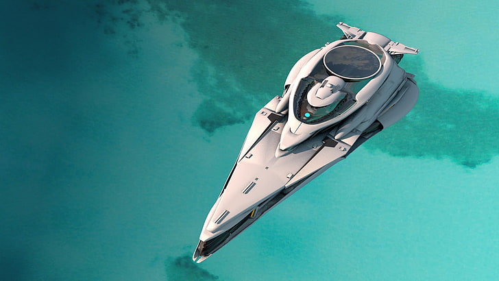 white and gray spacecraft, Star Citizen, video games, water, turquoise colored, HD wallpaper