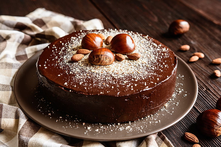 cake, food, nuts, chocolate cake, chestnut, dessert, food and drink, HD wallpaper