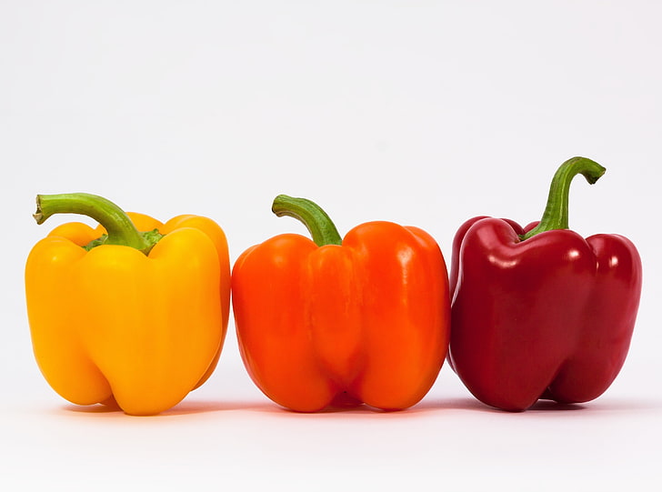 Sweet Peppers, yellow, orange, and red belt peppers, Food and Drink, HD wallpaper