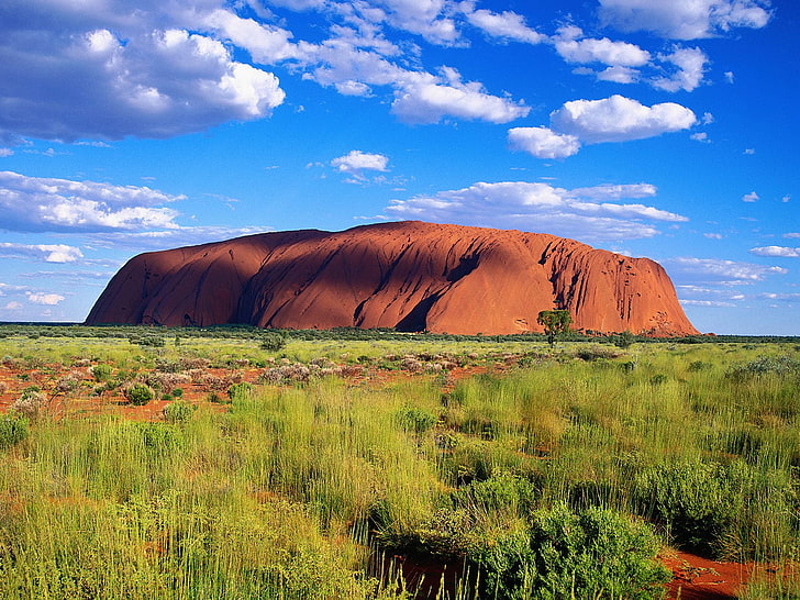 Uluru Ayers Rock, green grass, World, Australia, world wallpapers, HD wallpaper
