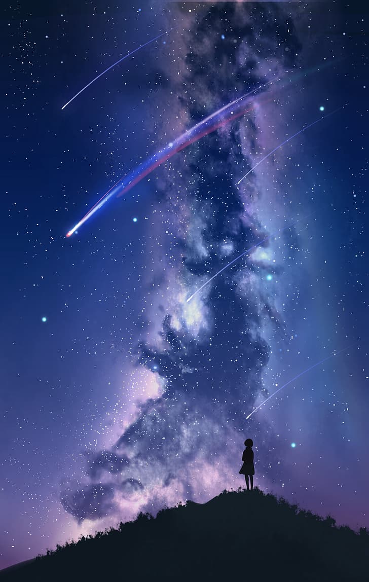 DarkTea Wang, sky, night, starry night, anime, galaxy, digital art, HD wallpaper