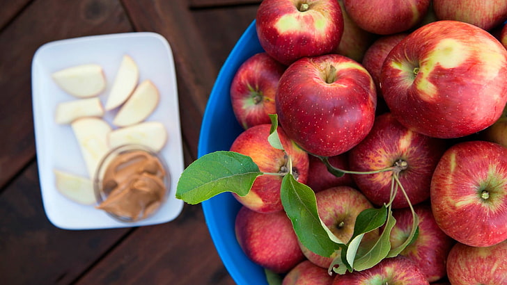 apple fruit lot, food, apples, leaves, food and drink, freshness, HD wallpaper