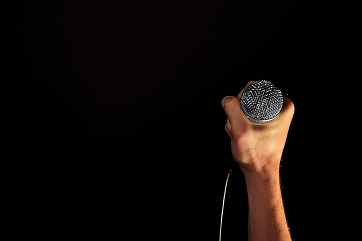black and gray microphone, arm, sound, music, equipment, singing, HD wallpaper