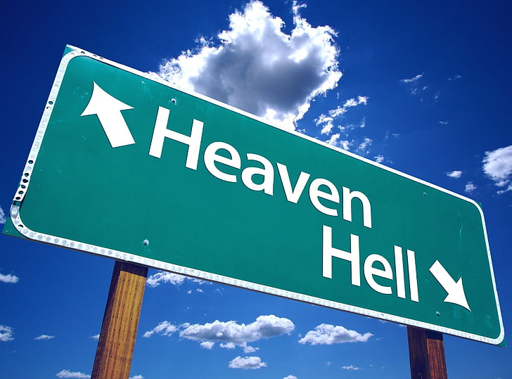 Heaven And Hell Sign, heaven hell road signage, Funny, sky, cloud - sky, HD wallpaper