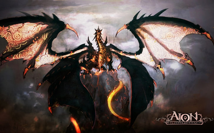 brown and black dragon, fantasy art, Aion, tiamat, video games, HD wallpaper