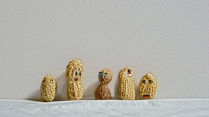 five assorted decorative nuts, cc, Creative Commons, doodles