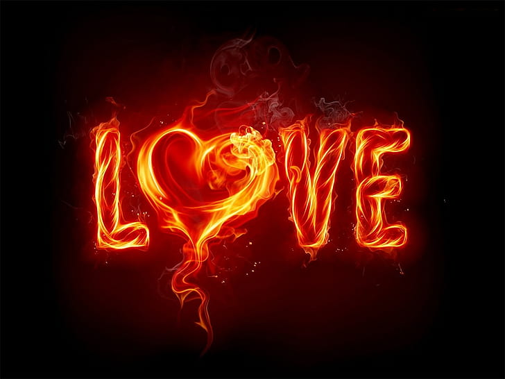 Love, Romance, Feelings, On Fire, Heart, Dark Background, Art Design