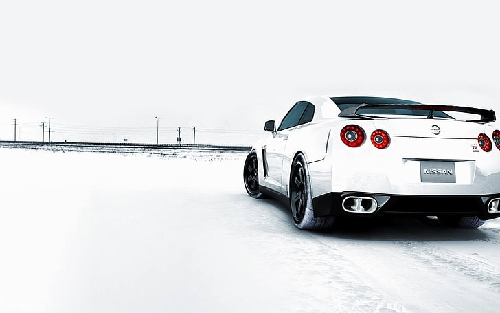 white and black car door, snow, vehicle, Nissan GT-R, Nissan GT-R R35, HD wallpaper