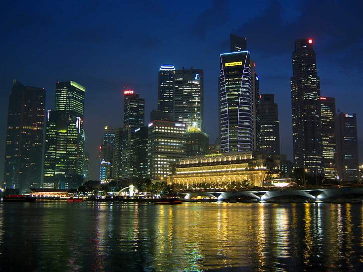 skyline photography during nighttime, singapore, singapore, City, HD wallpaper