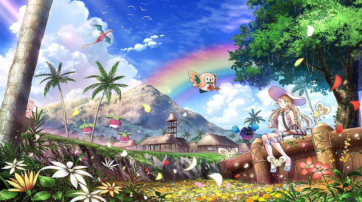 HD wallpaper: pokemon, lillie, rainbow, nature, clouds, charizard, flowers  | Wallpaper Flare