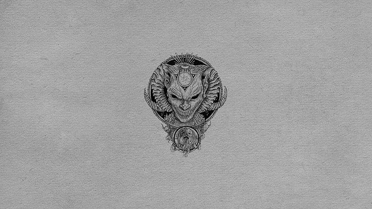 demon face sketch, minimalism, white background, artwork, skull, HD wallpaper