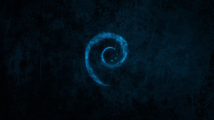 blue and black abstract painting, dark, Debian, spiral, brand, HD wallpaper
