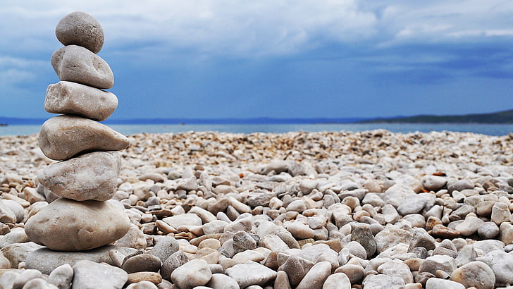 cairns stone, stones, coast, beach, figure, pebble, balance, stability, HD wallpaper