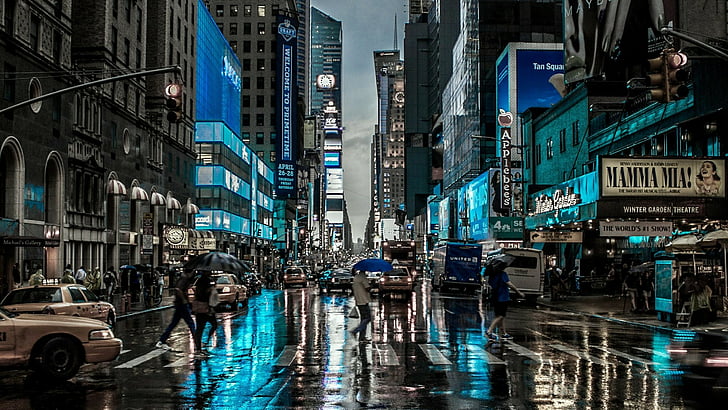 raining, mood, united states, new york city, evening, effect, HD wallpaper
