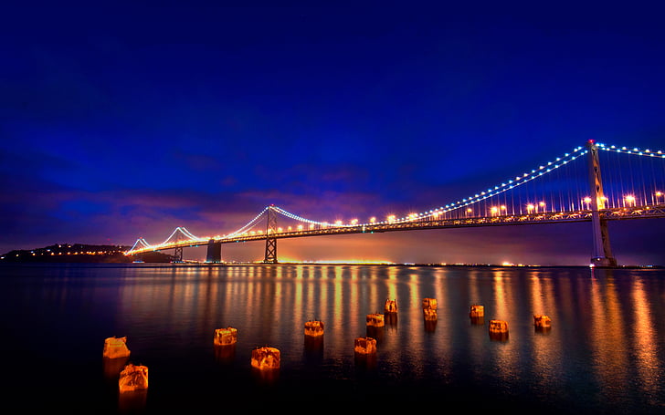 San Francisco–Oakland Bay Bridge, Night lights, HD, HD wallpaper