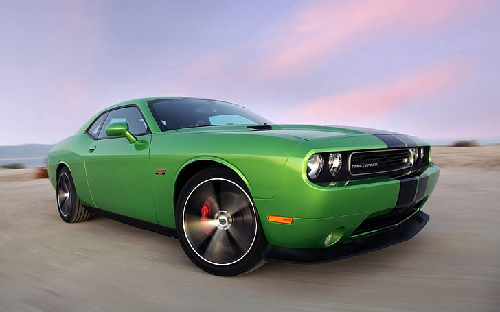 2011 Dodge Challenger Green, green and black muscle car