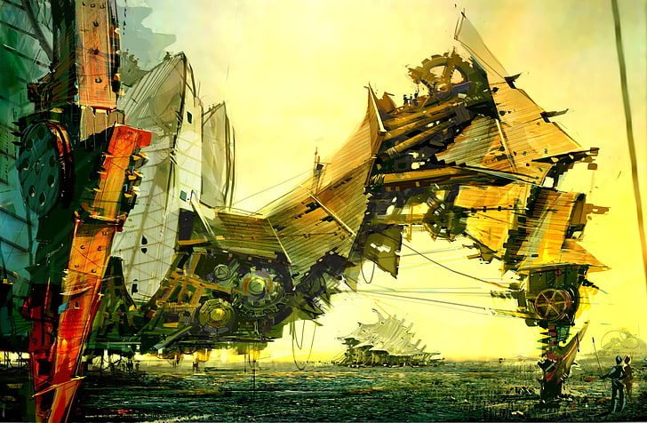 steampunk, creature, machine, concept art, Guild Wars, Daniel Dociu, HD wallpaper