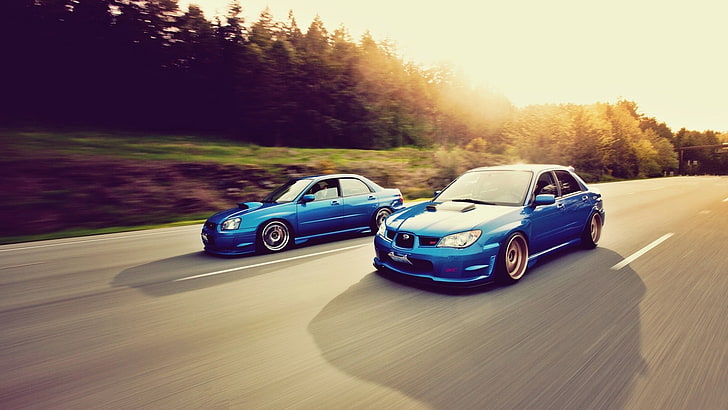 blue sedan, car, Subaru, Subaru Impreza, Stance, blue cars, motor vehicle, HD wallpaper