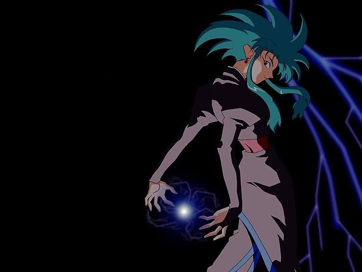 anime, Tenchi Muyo!, illuminated, black background, copy space