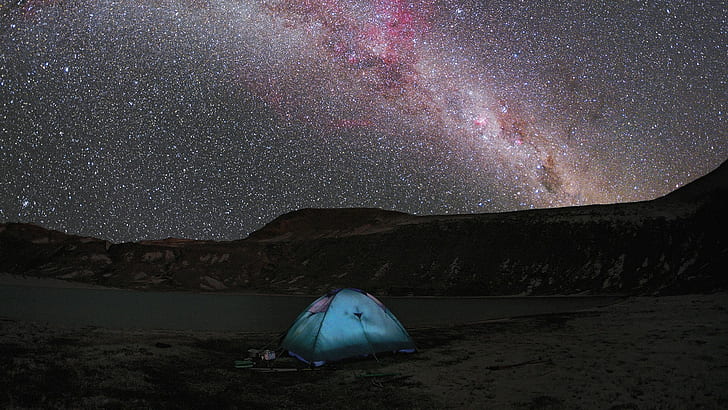 Night Tent Camp Camping Galaxy Milky Way HD, nature, HD wallpaper
