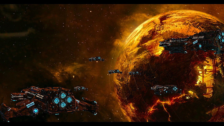 battle ships on the outer space graphics, artwork, StarCraft