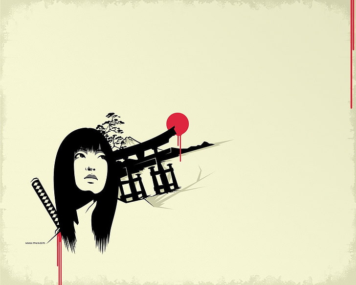 sketch of samurai woman, Kill Bill, Kill Bill: Vol. 1, Chiaki Kuriyama, HD wallpaper