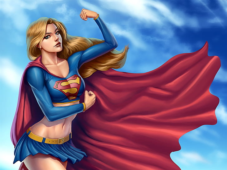 Supergirl, DC Comics superhero, blue, red, HD wallpaper