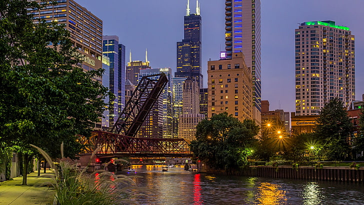 chicago, metropolitan area, cityscape, skyscraper, reflection, HD wallpaper