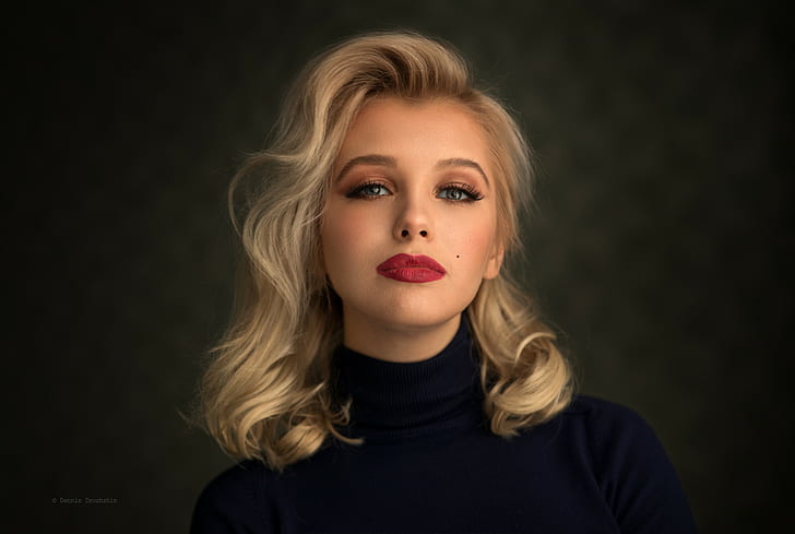 women, blonde, turtlenecks, portrait, simple background, HD wallpaper