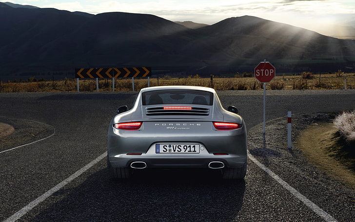 gray Porsche Carrera, transportation, mountain, mode of transportation, HD wallpaper