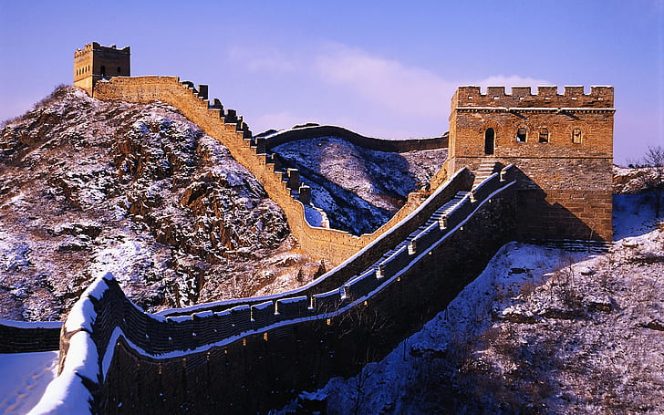 Snow on the Great Wall, China, HD wallpaper