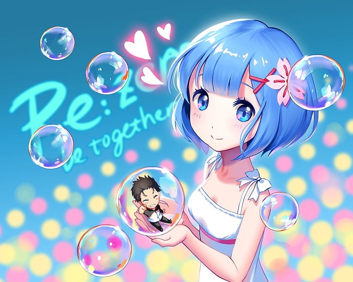 girl''s with blue hair holding ball illustratiob, Re:Zero Kara Hajimeru Isekai Seikatsu, HD wallpaper