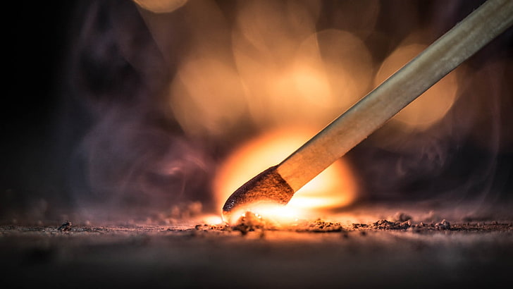 brown matchstick, fire, matches, smoke - physical structure, burning, HD wallpaper