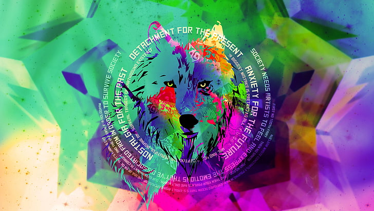 wolf, abstract, colorful, multi colored, creativity, art and craft, HD wallpaper