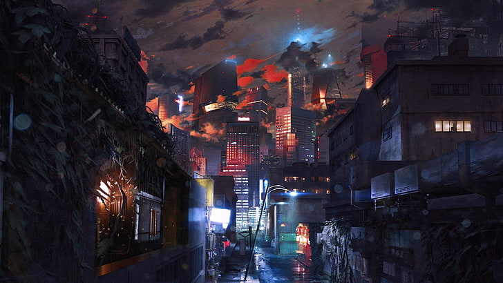 city at night illustration, artwork, digital art, futuristic