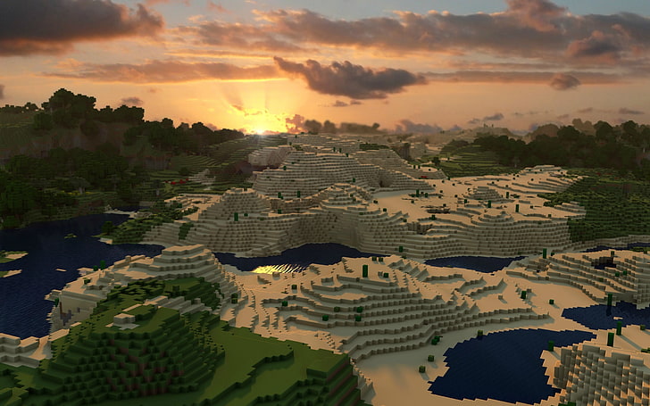Minecraft game map, video games, cloud - sky, sunset, plant, nature, HD wallpaper