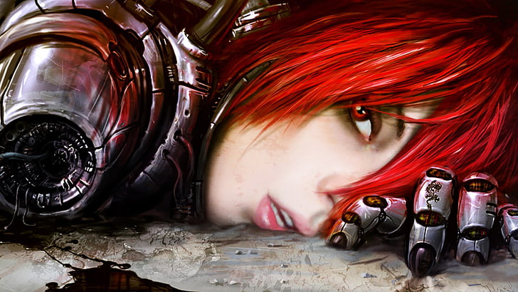 anime character 3D wallpaper, photo of cyborg woman character illustration