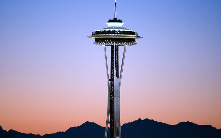 Seattle, Space Needle, Washington, Sunset, HD wallpaper