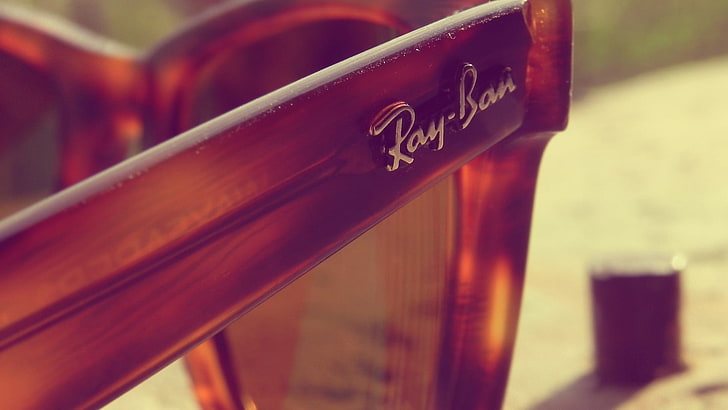 brown Ray-Ban sunglasses temple, text, wood - material, no people, HD wallpaper