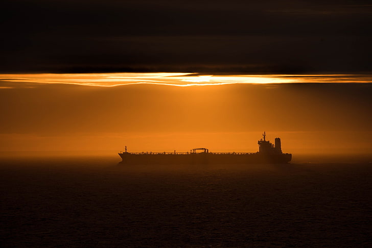 sunlight, tankers, ship, sea, sunset, water, sky, nautical vessel