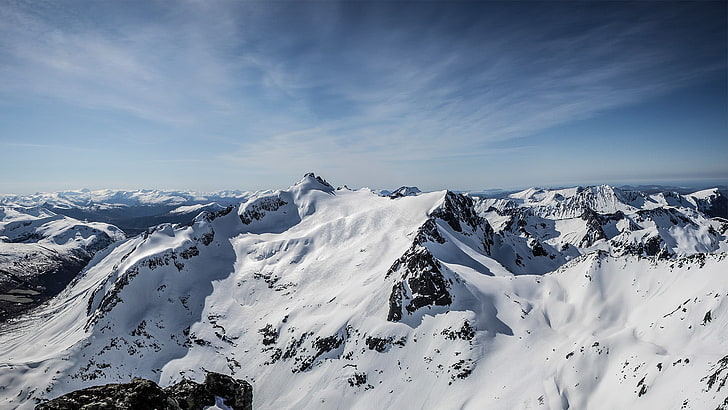 mountains covered with snow, Kolåstinden, winter, Norway, ørsta, HD wallpaper