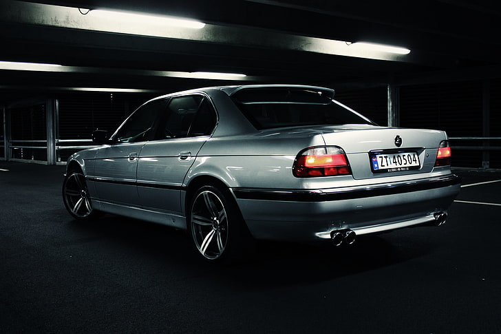 silver sedan, tuning, BMW, classic, bmw e38, 750il, car, transportation, HD wallpaper