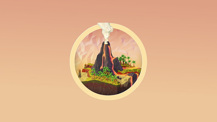 volcano with lava clipart, digital art, minimalism, nature, simple background