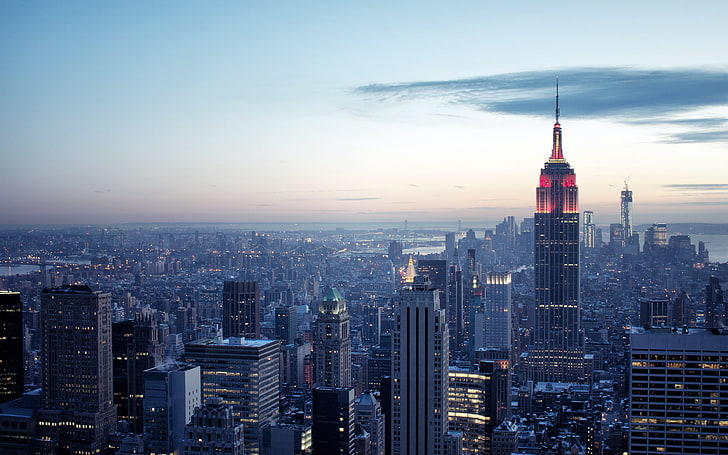 gray concrete buildings, sky, city, New York City, Empire State Building, HD wallpaper