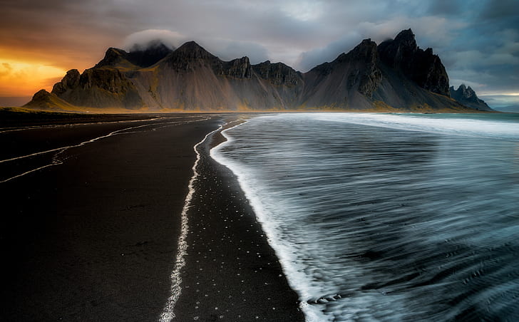 coast, water, nature, dark, sea, Iceland