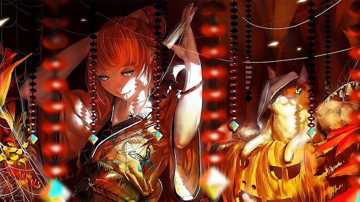 kimono, anime girls, representation, illuminated, art and craft, HD wallpaper