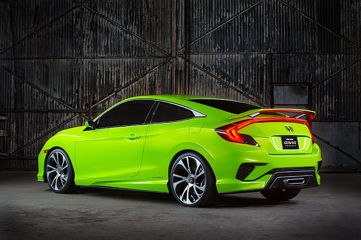 green Honda Civic coupe, concept, 2015, car, land Vehicle, transportation, HD wallpaper