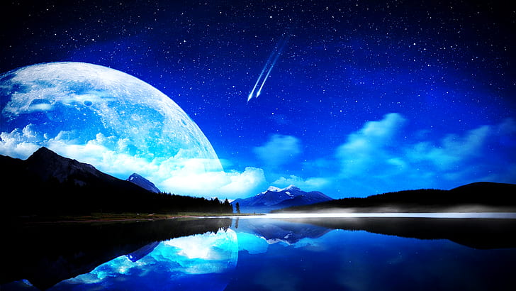 nature, 1920x1080, moon, crescent, Blue, hd nature moon, 4k moon, HD wallpaper