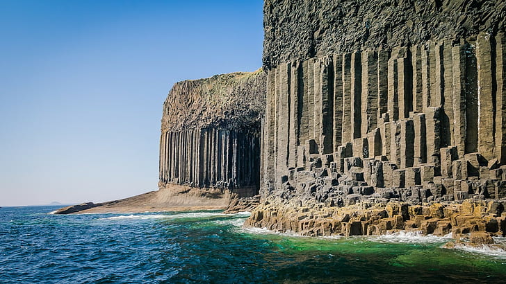 sea, Scotland, nature, landscape, coast, Staffa Island, pillar, HD wallpaper