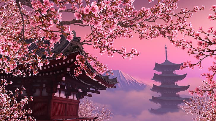 Japanese, Mount Fuji, Sakura blossom